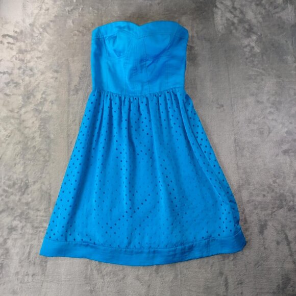 Rebecca Taylor Womans Vibrant Blue strapless Eyelit Ribbed Formal Prom Dress - Picture 1 of 12